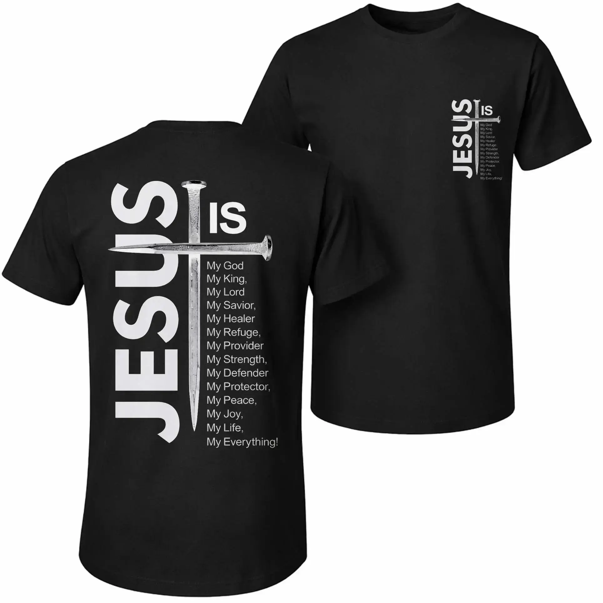 Men's Pure Cotton Short-Sleeve Graphic T-Shirt - Jesus and Cross Motif, Casual Loose-Fit, Classic Crew-Neck, Soft Breathable Fabric, Streetwear for Spring Summer Outdoor Activities