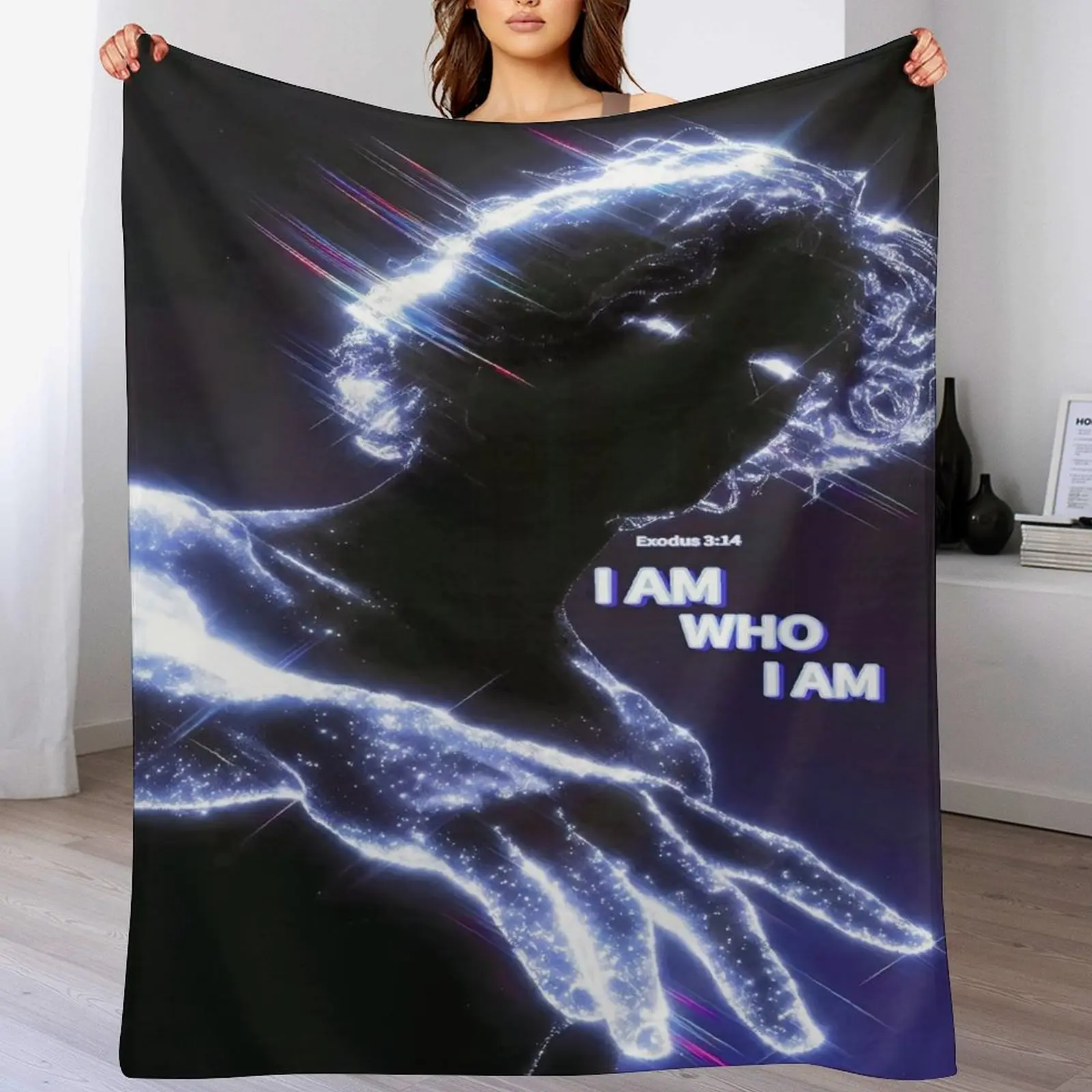 Exodus 3:14 Christian Blanket – I AM WHO I AM Divine Light Spiritual Throw, God Presence Faith Inspirational Prayer Blanket, Religious Gift for Christians Home Decor