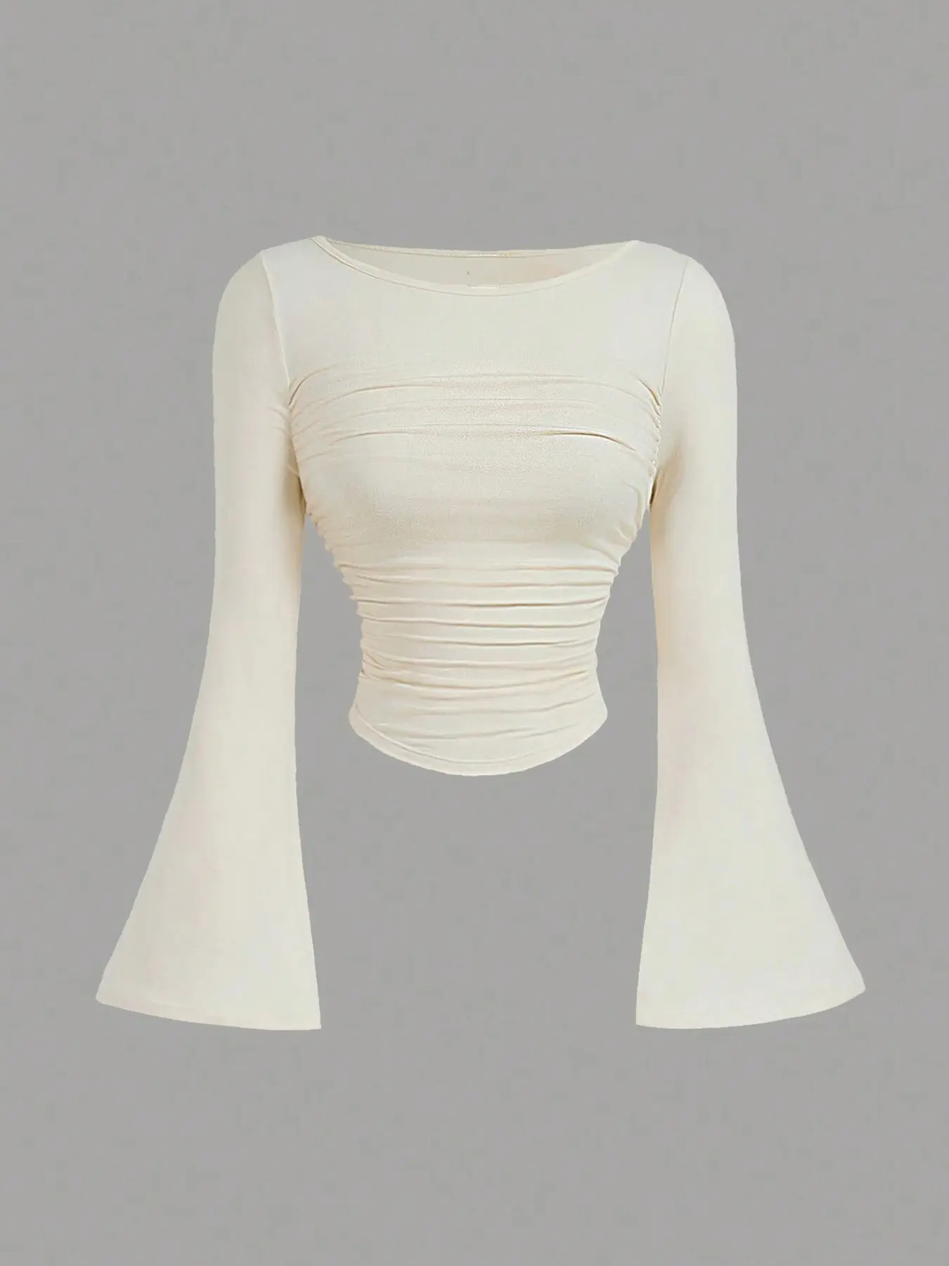 Women's Round-Neck Puff-Sleeve Waist-Cinching Casual T-Shirt Outerwear Top | Stretchy Soft Knit Fabric | Minimalist Basic Elegant Chic Wardrobe Staple Perfect for Spring and Autumn Wear