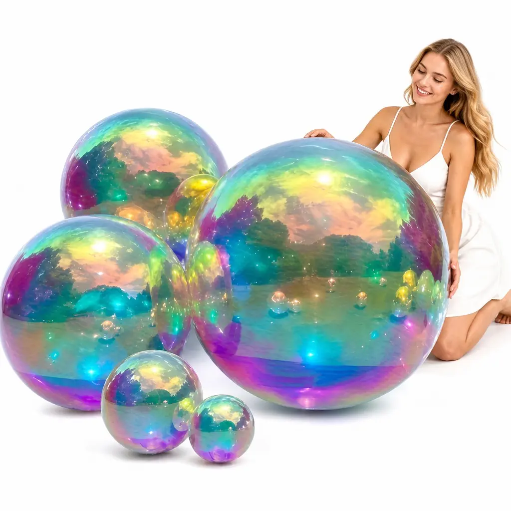 4-Piece Rainbow Inflatable Reflective Mirror Aluminum Foil Balloons, Party Decor, Reusable Disco Balls, Christmas, Wedding, Event Decoration