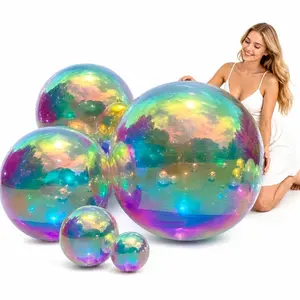 4-Piece Rainbow Inflatable Mirror Aluminum Foil Balloons, Party Decor, Reusable Disco Balls, Christmas, Wedding, Event Decoration