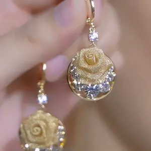 Light Luxury Fashion Zircon Rose Flower Earrings for Women, Exaggerated Design, Versatile Ear Accessories for Square and Round Faces, Earrings and Ear Clips for Women E50232-EH