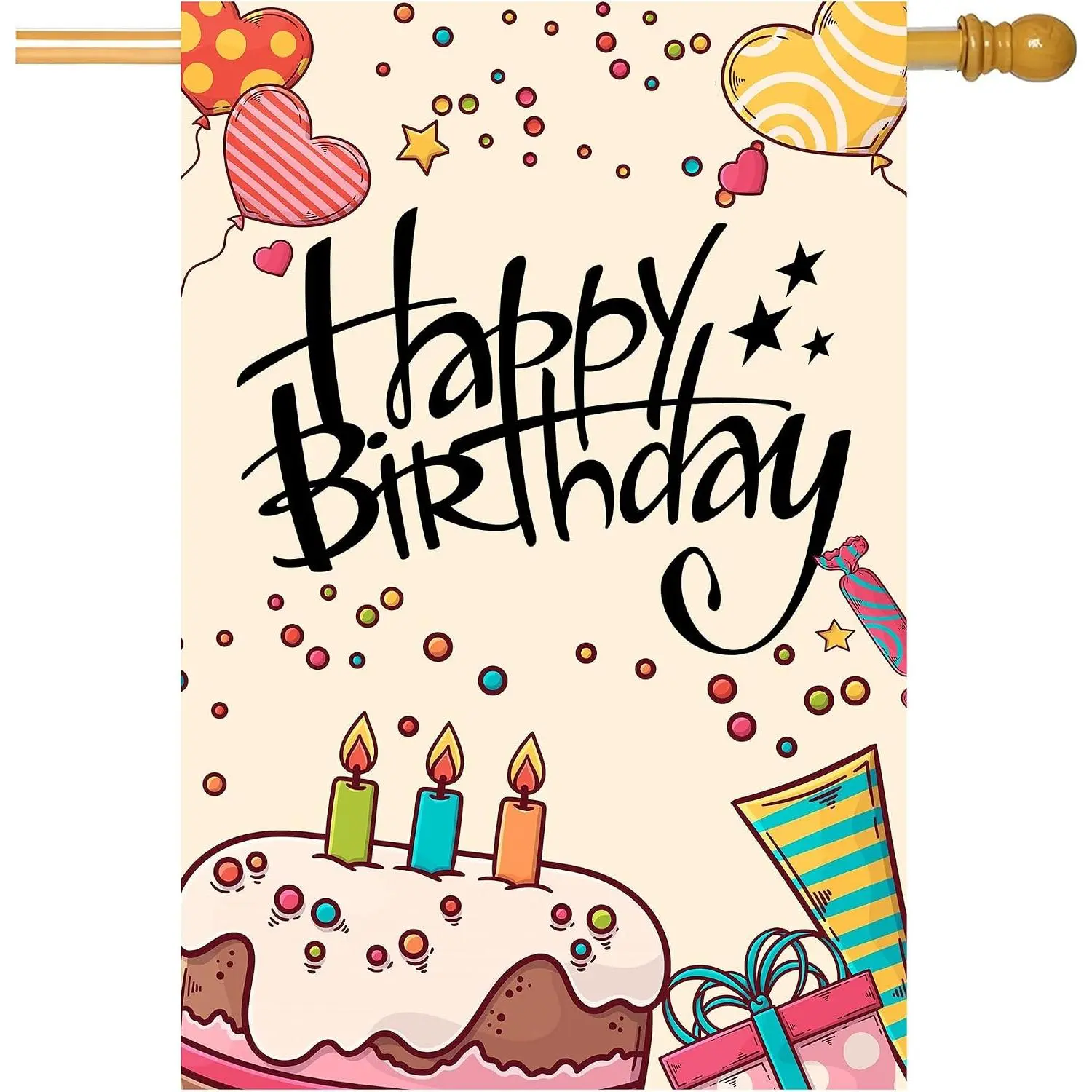 Happy Birthday House Flags 28 x 40 inch Double Sided Yard Flag Banner Big Golden Balloon Large Yard Flag Farmhouse Seasonal Outdoor Flag