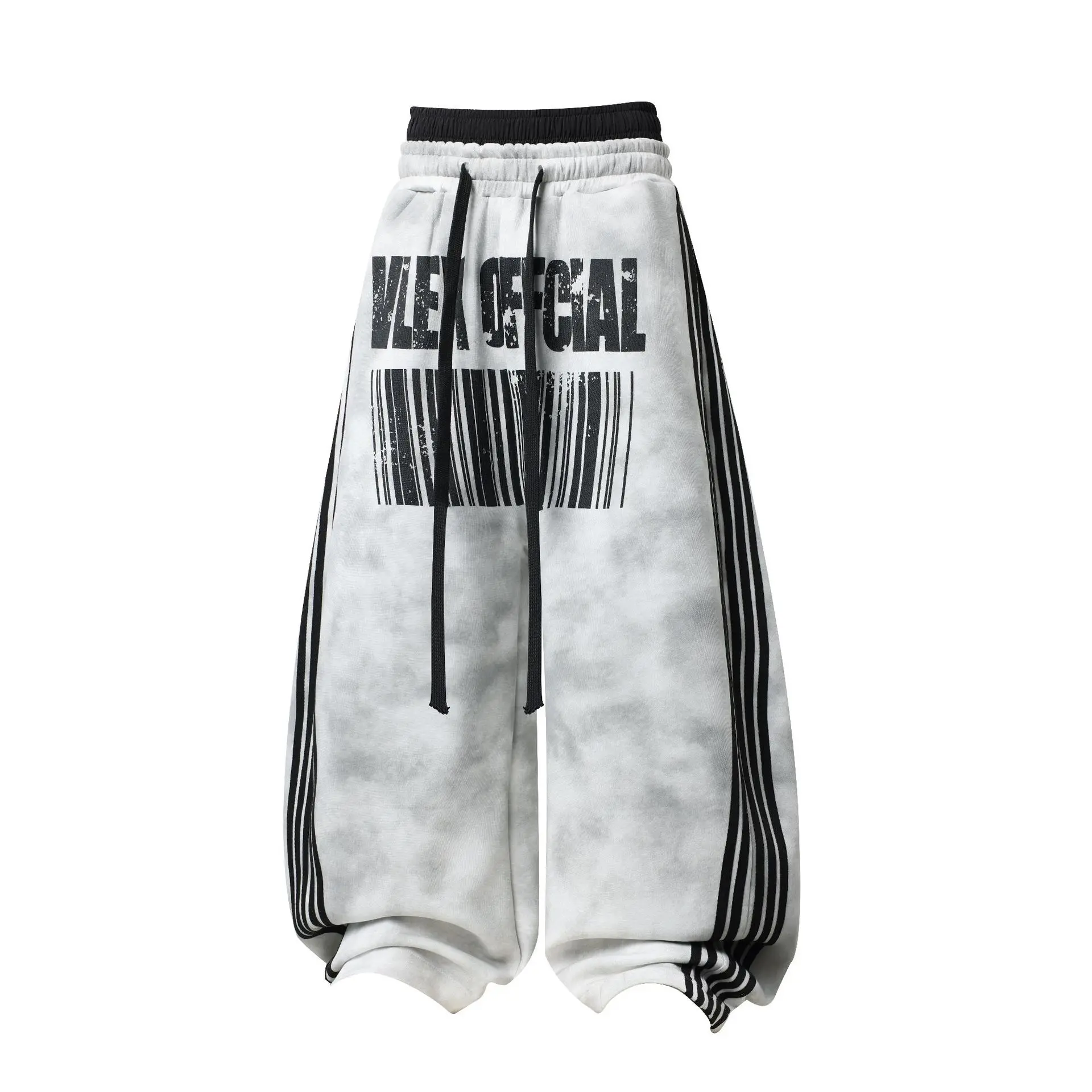 Men's American Street Washed Double Waist Sweatpants, Relaxed Wide Leg Striped Casual Jogger Pants with a Distressed Spray Effect for Everyday Streetwear #   washed sweatpants #   wide leg joggers #   streetwear pants #   relaxed fit streetwear #   daily