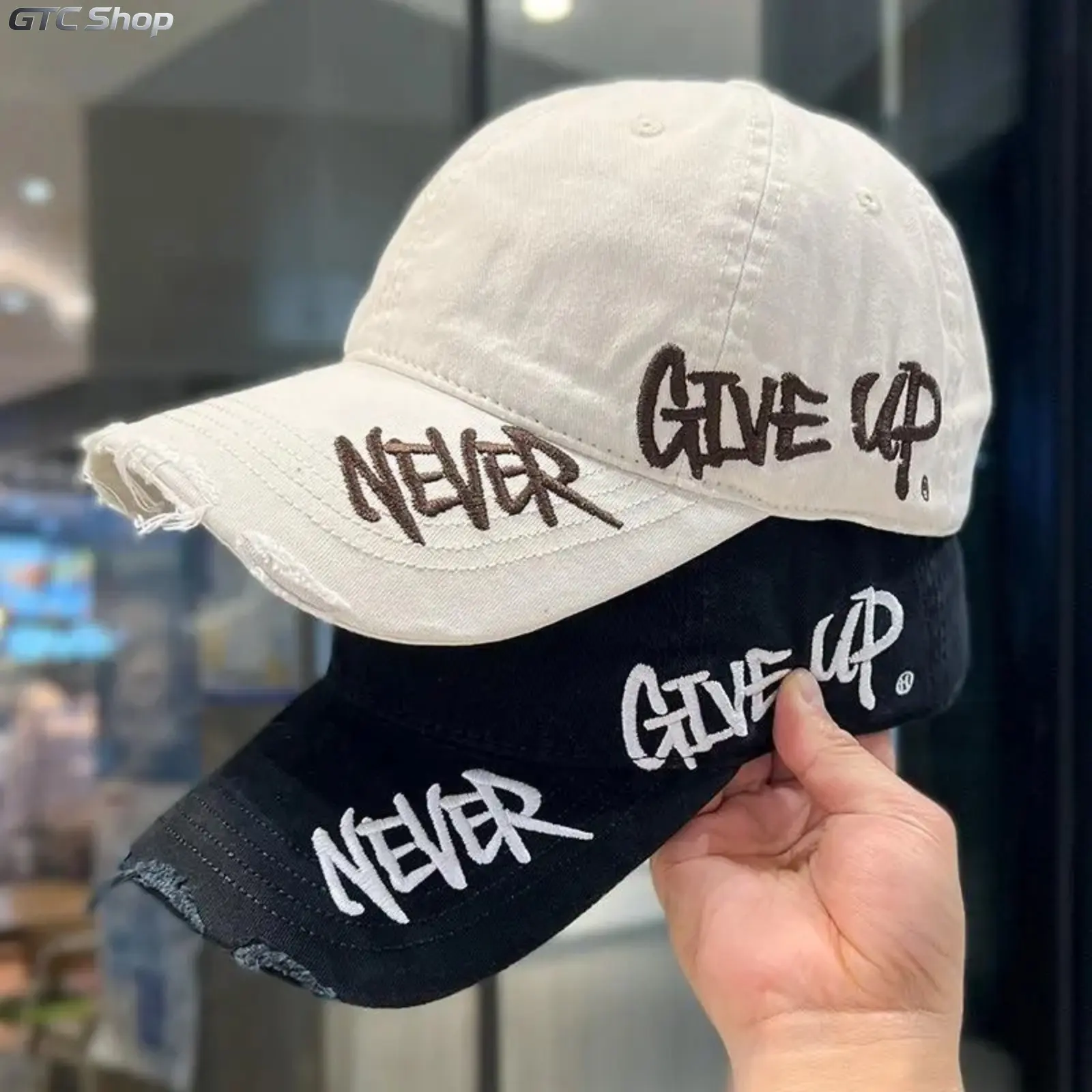 Cool Unisex Distressed Embroidered Dad Hat - Washed Fabric, Curved Brim, Ripped, Sun Protection Graphic Print Cap, Adult Fashion Accessory, Vintage Streetwear, Ideal for Casual Wear, One Size