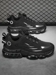 Men's Breathable Striped Casual Shoes, Thick Sole Comfortable Rotating Buckle Letter Pattern, Sporty Running Shoes, Outdoor Sports Running Shoes, Outdoor Running Sneakers