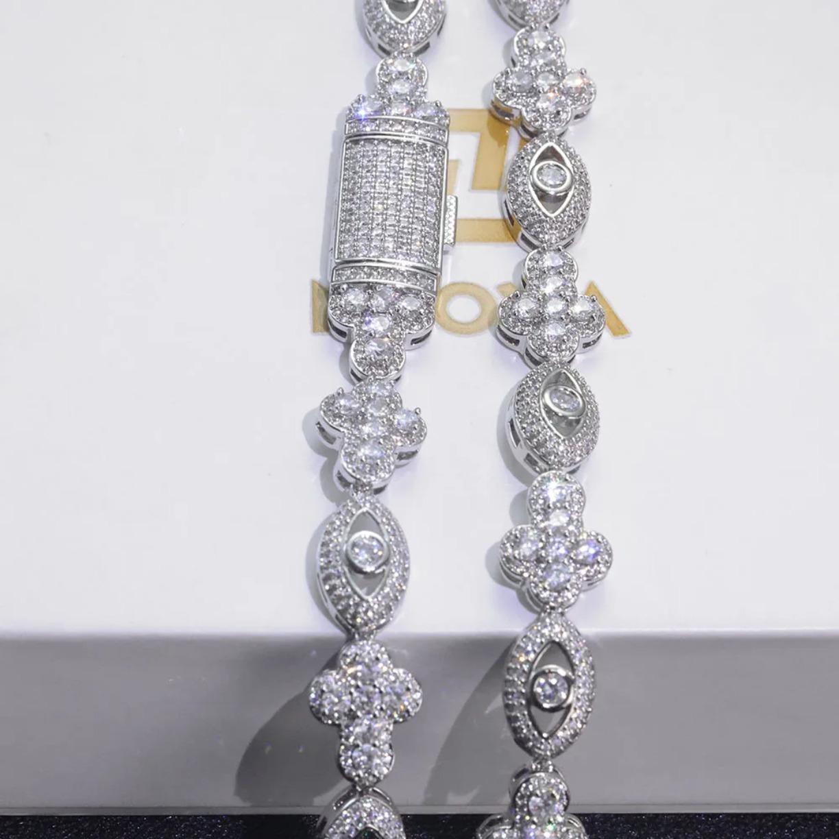 Eye Cross Cuban Chain Moissanite Bracelet S925 Silver Moissanite Hip Hop Jewelry Micro Pave Design Gift for Men Women