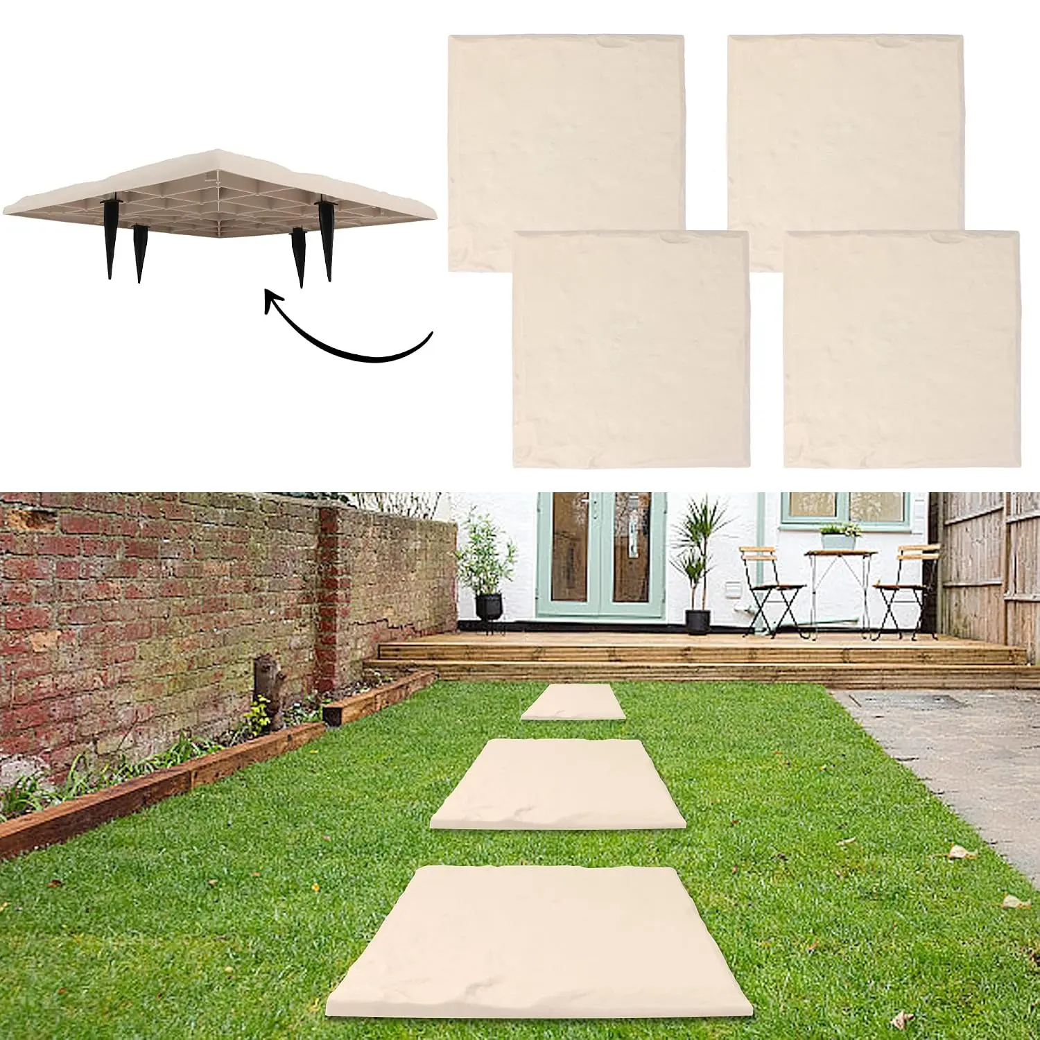 4-Count Large Synthetic Stepping Stones Set Pack, Durable Plastic Pavers for Outdoor Garden Walkway, Patio Landscaping, Weatherproof with Ground Stakes for Easy Installation, Pathway