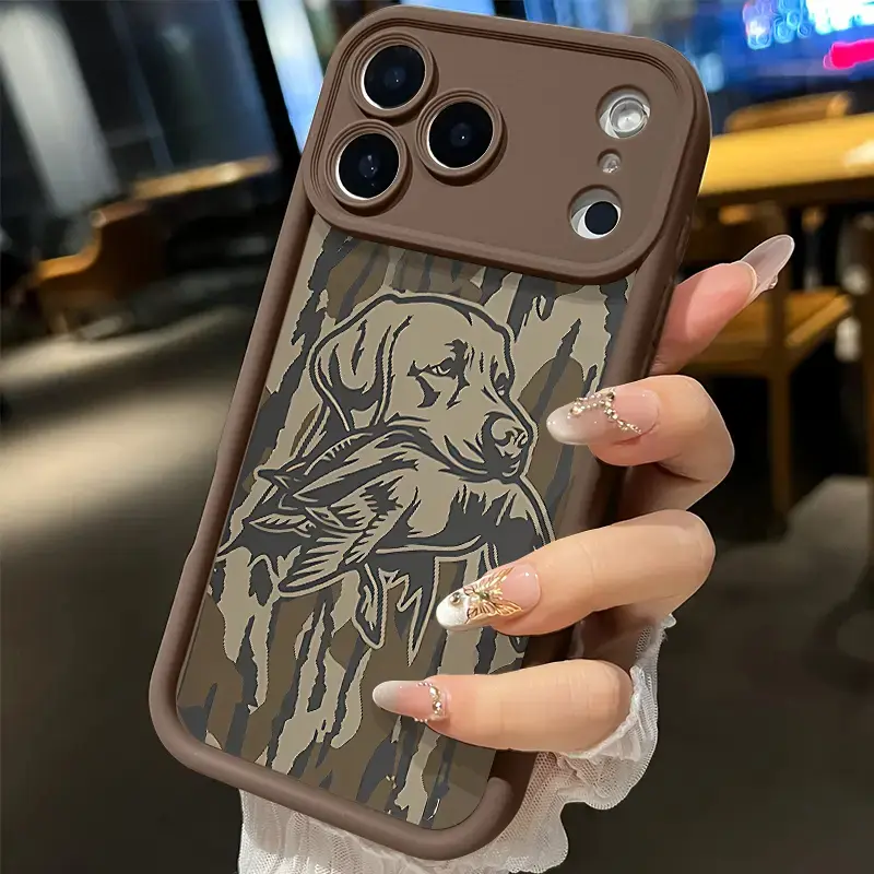 Phone Case for iPhone 17 Pro Max 16 15 14 Plus 13 12 Mini 11 XR X XS Air E Camouflage Dog Pattern Shockproof Silicone TPU Bumper Drop Protection Cover Smartphone Casing