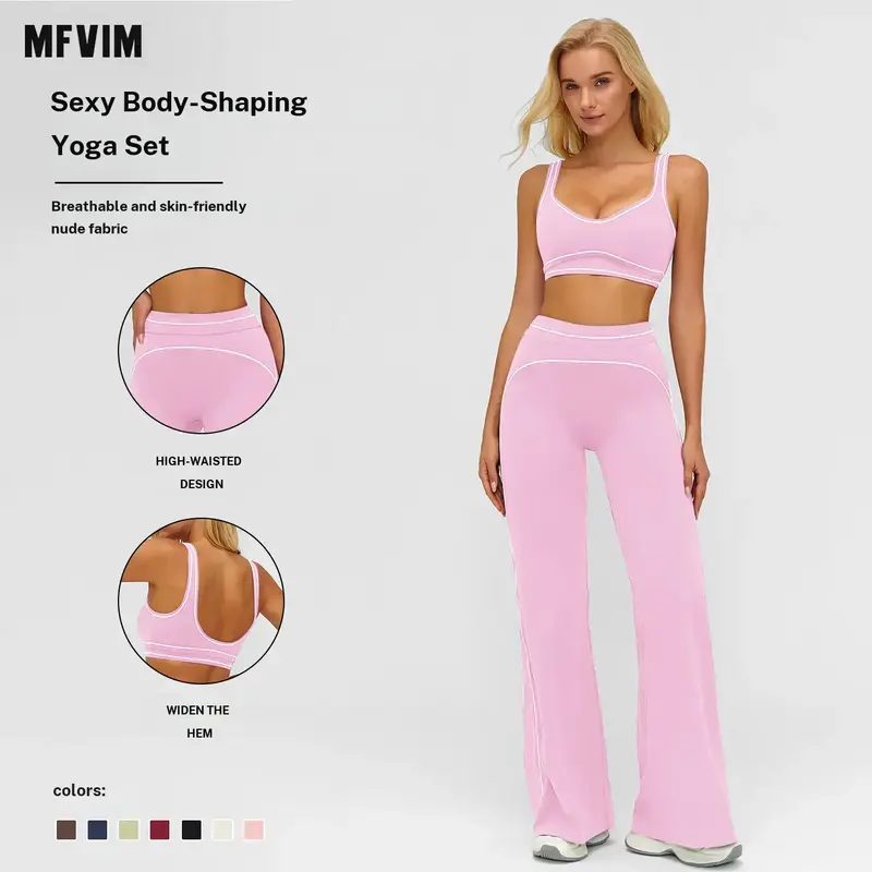 MFVIM Women’s 2-Piece Activewear Set - High-Waisted Tummy Control Micro Flare Leggings & Workout Tops, Premium Contrast Color Gym Sets for Women, Travel Essentials for Running & Everyday Wear,outdoorfun