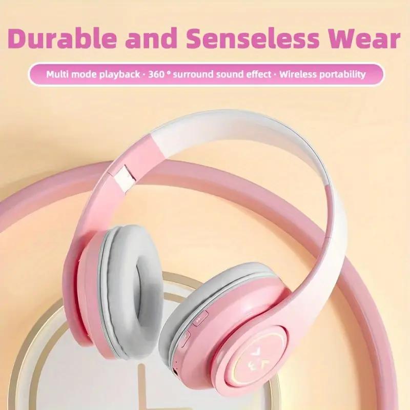 Wireless Headphones, Over-ear Design Headphone with Light Effect, Foldable Headphones Suitable for Gaming, Office, Queue, Audio