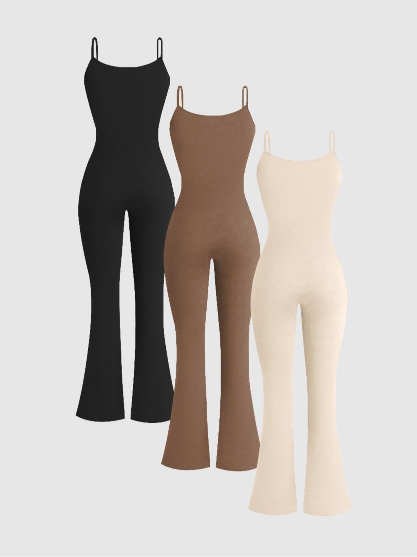 Women's Solid Color Simple Flare Leg Cami Jumpsuit, Casual Sleeveless Spaghetti Strap Bell Bottom Jumpsuit for Summer, Ladies' Clothes for Daily Wear, Spaghetti Straps Overalls