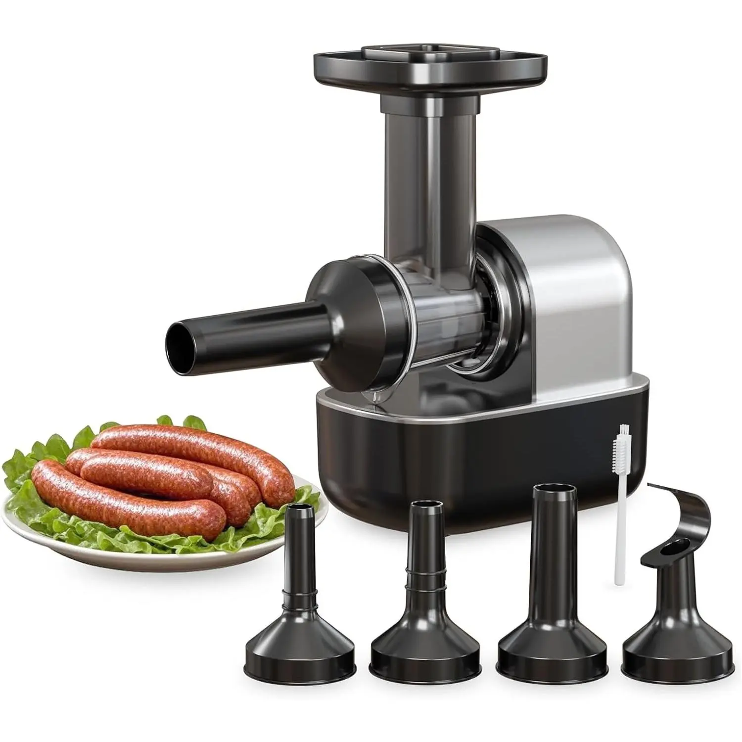 Electric Sausage Stuffer Machine, Automatic Meat Stuffer with 3 Stuffing Tubes and 1 Meatball Tube (Grey）