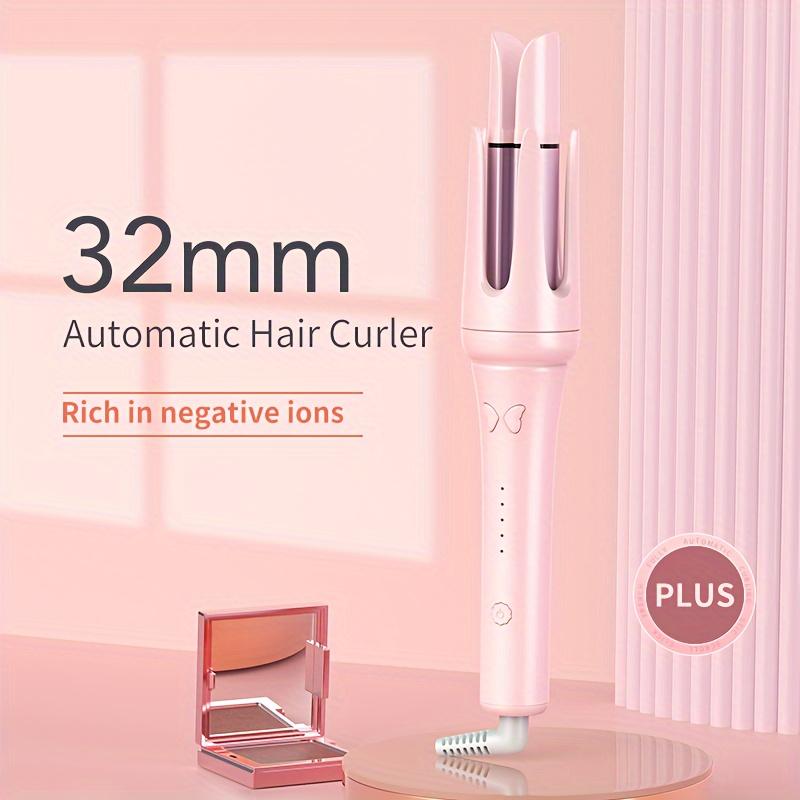 Newme Professional Styling Made Easy: 1.25 inch (32mm) Professional Automatic Rotating Curling Iron with Tourmaline, Fast Heating, Dual Voltage, and Smart Sensor - Perfect for Comfortable and Safe Hair Styling, Exclusive Gift, Pink Curler