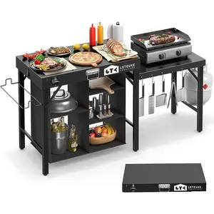 Grill Table for Blackstone Griddle, Portable Foldable Grill Table with Storage Fits Ninja, Blackstone Griddle Stand for Outdoor Camping, Picnic, Garden, Patio, Dining, BBQ, Party