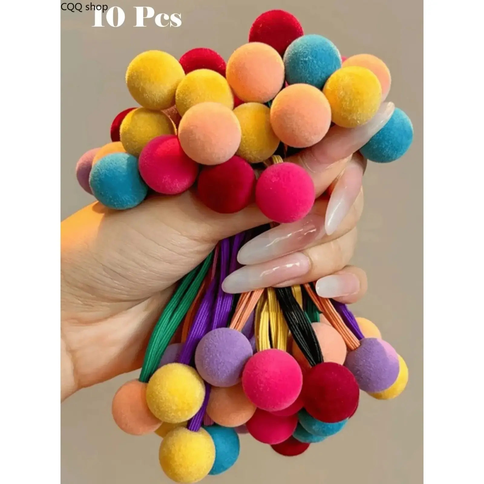 10pcs/Pack Colorful Pom Pom Elastic Hair Scrunchies, Elastic Band Scrunchies, Flocked Candy Color, Non-Damaging, Sturdy For Everyday Use, Autumn/Winter Hair Ties, No Damage Hair Ties, Hair Accessories Set