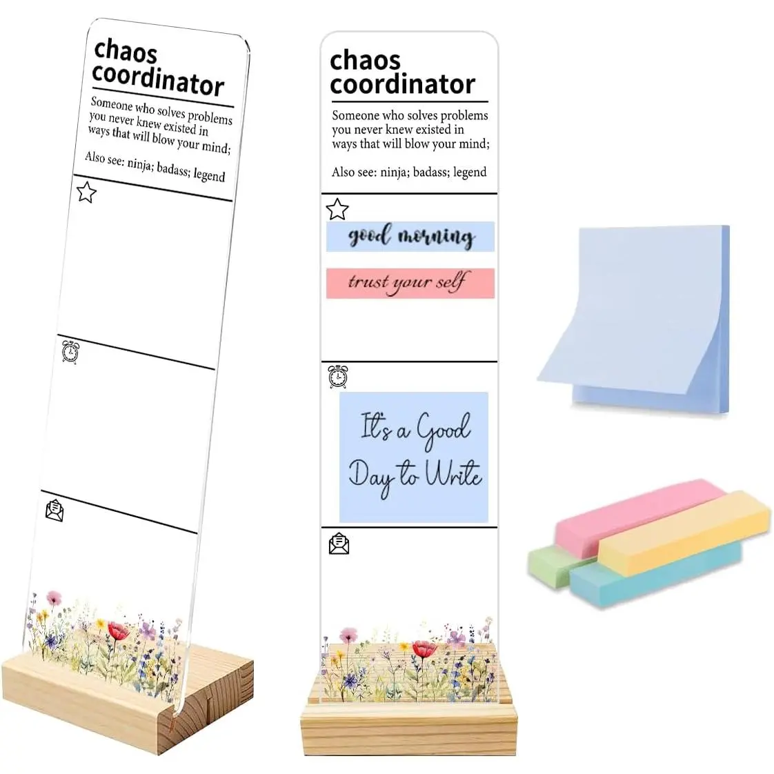 Sticky Note Holder   Memo Board Desk Organizers and Accessories Desk Decor  It Note Holder with 200 count Sticky Notes Funny Floral Chaos Coordinator Office Admin Desk Sign