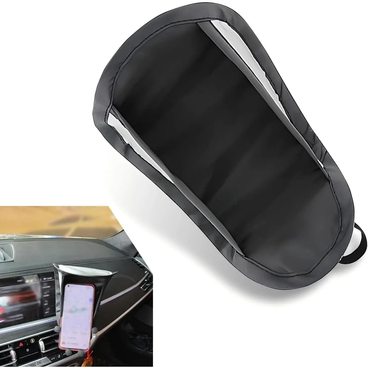 Cell Phone Sun Shade Heat Insulation Anti-glare Portable Center Console Navigation Sun Protection Cover Universal for All Smartphones and Most Vehicles (Black)