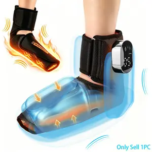 Portable Air Compression Foot Massager with Heat, Cordless Chargeable Heated Ankle Massager Wrap with 3 Heat Levels & 3 Airbag Modes, Ankle Compression Boot for Deep Relaxation, Gift for Women Men