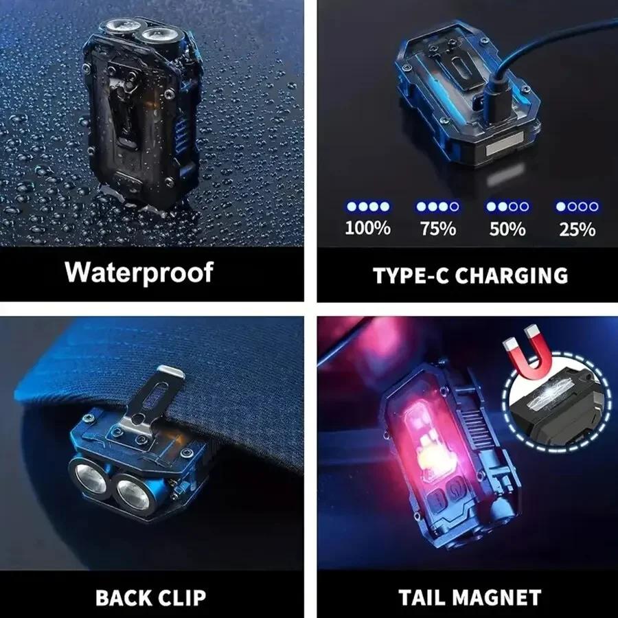 Portable Mini Keychain Flashlight, 1 Count Rechargeable Double Light Source Super Bright Flashlight, Outdoor Camping Lighting Supplies