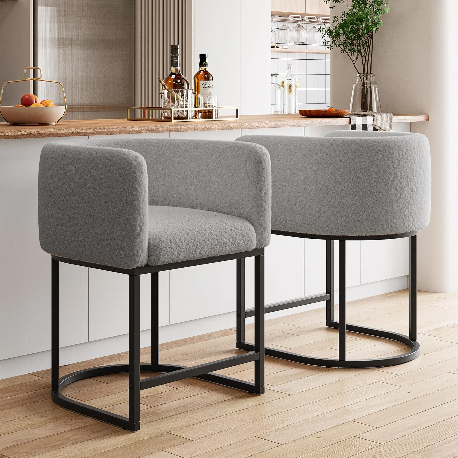 2-Pack Bar Stools with Plush Cushion – Counter Height Upholstered Stools with Backrest & Arms, Cozy Seating for Kitchen Island, Home Bar & Dining Room