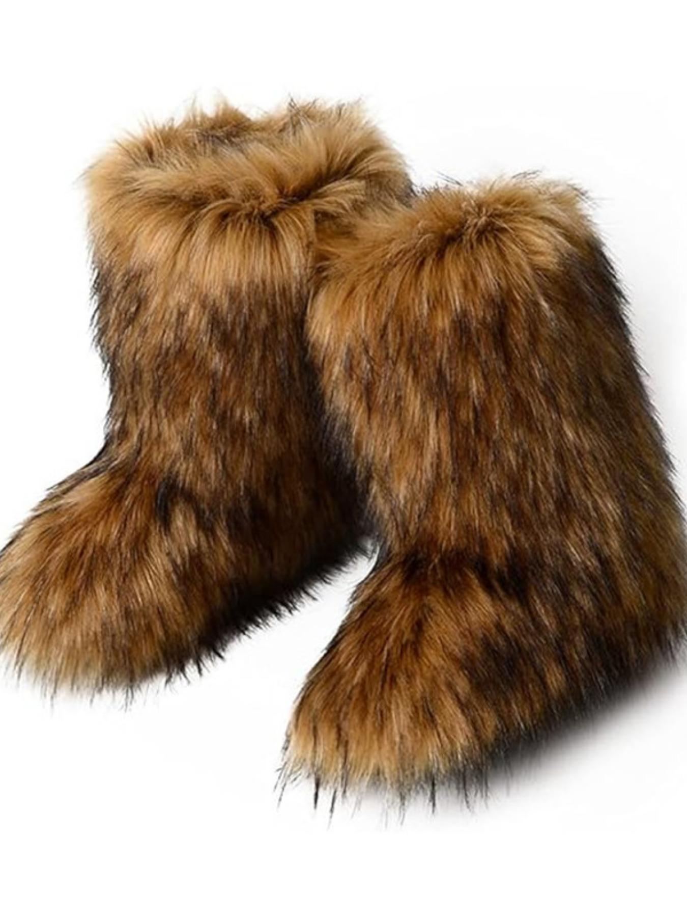 Women's Solid Color Faux Fur Boot, Fluffy Ankle Snow Boot, Warm Comfortable Outdoor for Cold Weather, Trending Shoes, Casual Warm Boots