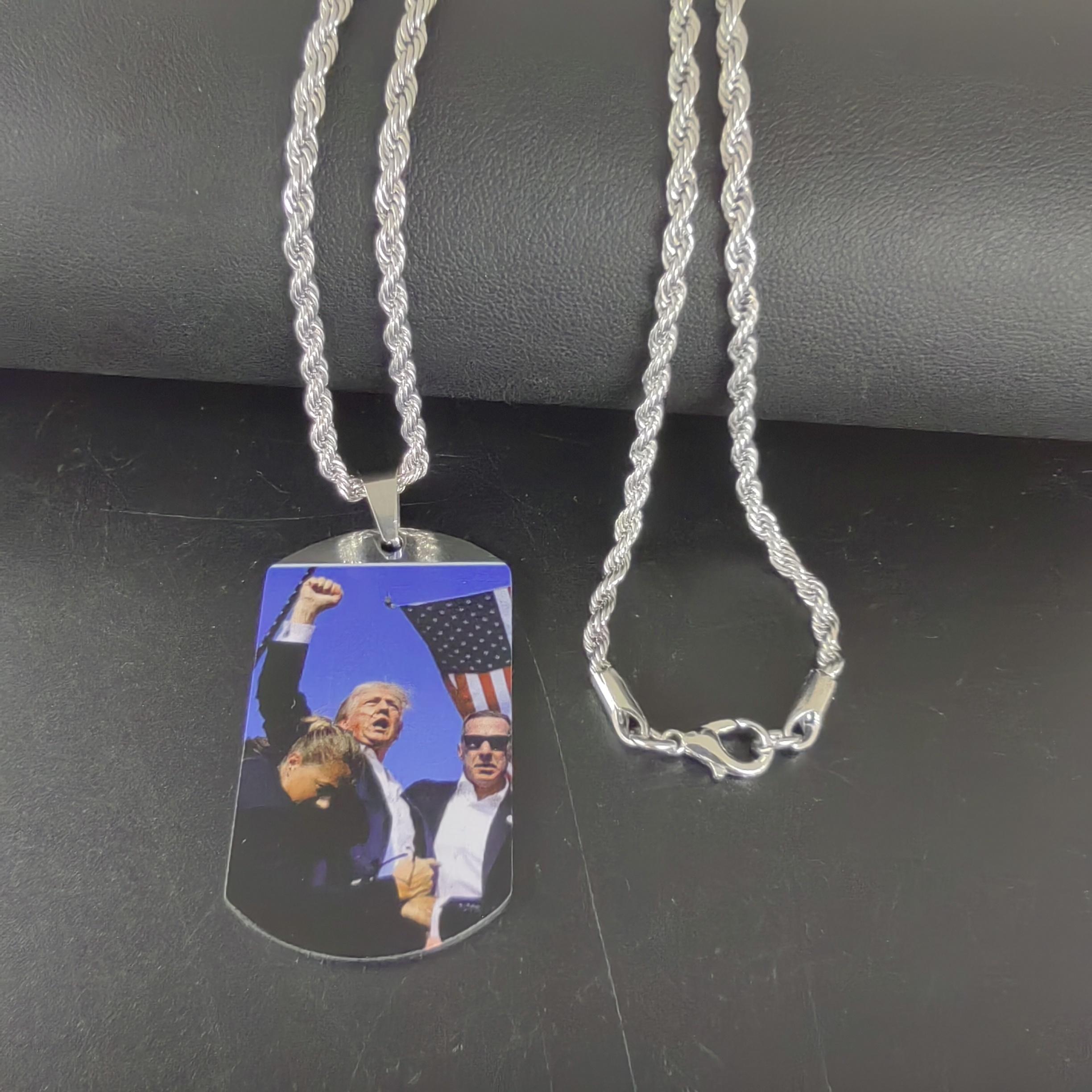 Stainless Steel Trump Campaign Military Dog Tag Pendant Necklace -, American Independence Day Theme, Glossy Finish