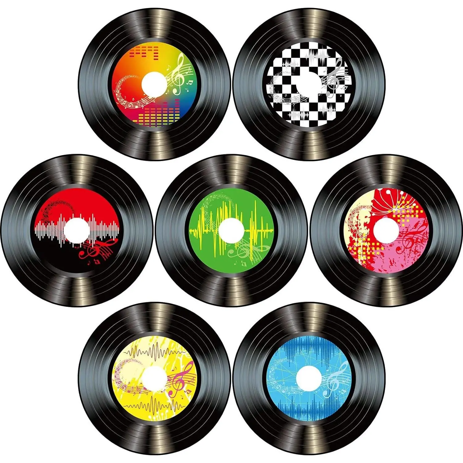 Boao 35 Pcs 7 in Paper Record Wall Cut-Outs for 50s Rock Party Decoration