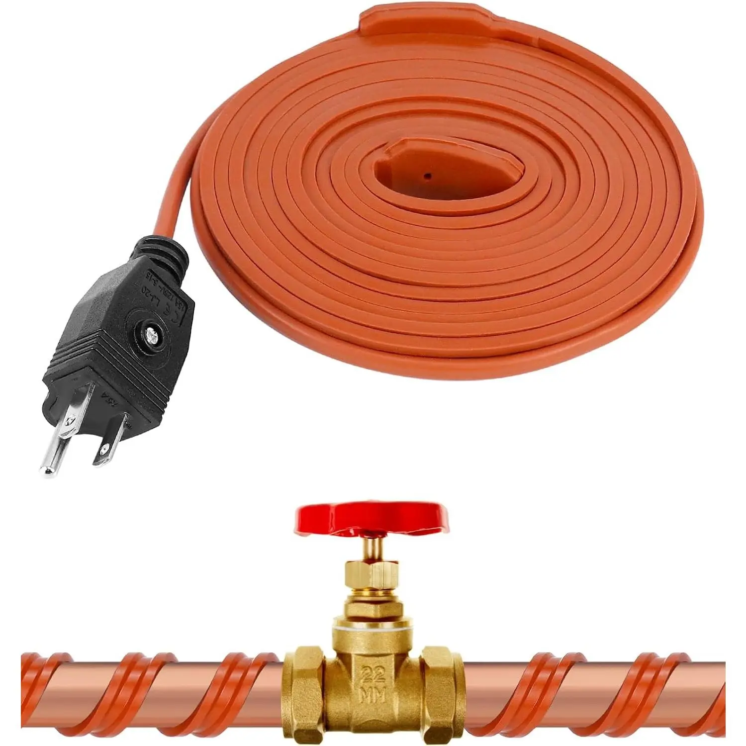 Pipe Heating Cable 9.8FT x 0.6in, Thermostatic Heat Tape 158°F, 4W/Ft Constant Wattage, 120V Freeze Protection for Water Pipes, Indoor/Outdoor Use, Works with Metal & Plastic Pipes