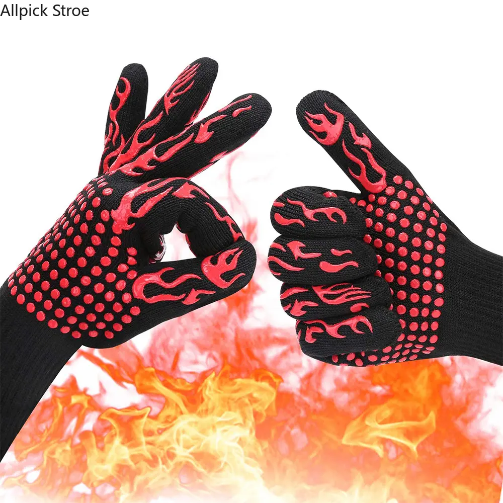 Heat Resistant BBQ Grill Gloves - Fireproof, Non-Slip Silicone Oven Mitts for 1 Piece Cooking, Welding, Outdoors Cutting (Luggage & Bags Bag Accessories Charms & Twillies Compatibility)
