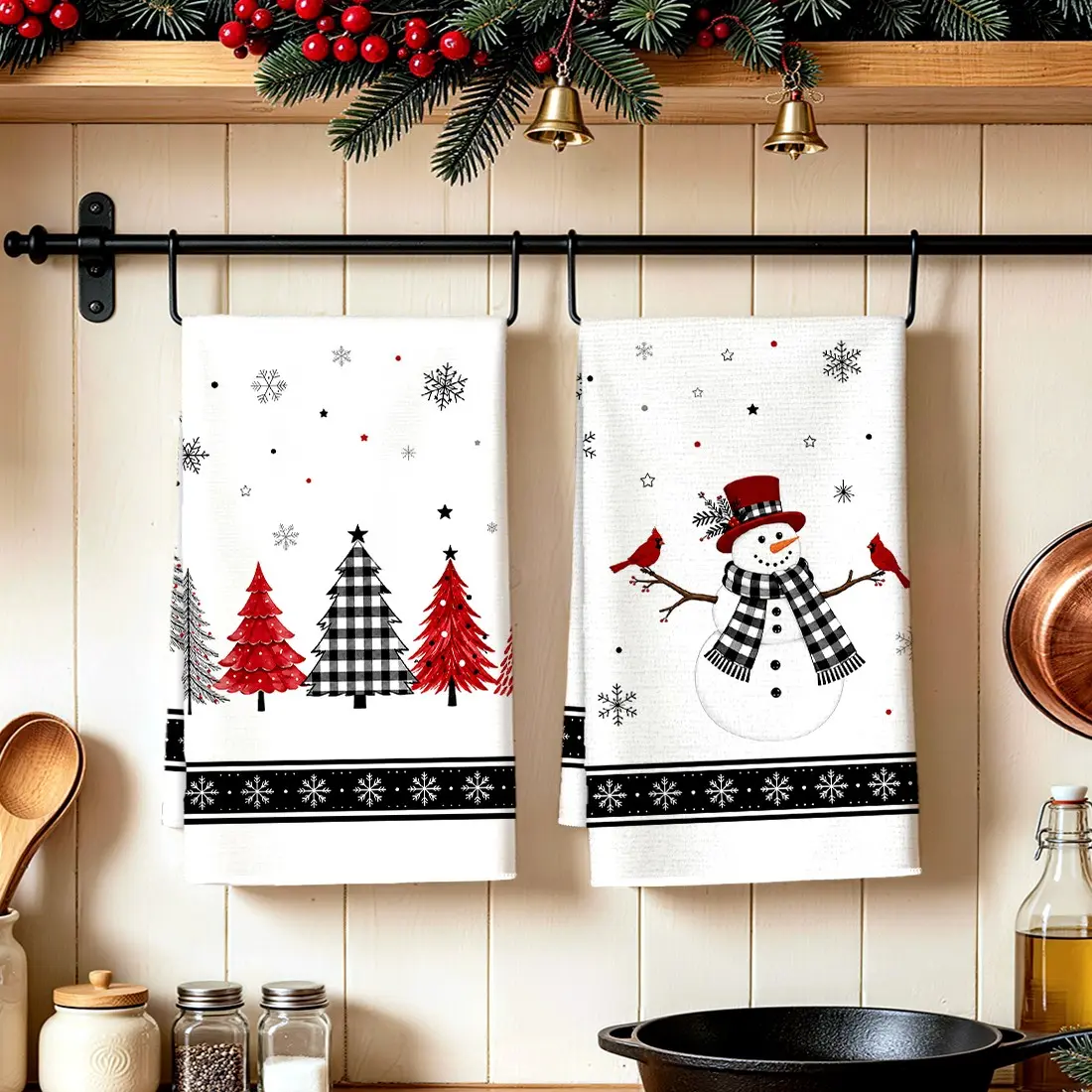 2pcs Christmas Tree and Snowman Pattern Microfiber Kitchen Towels, 40x60cm, Single Sided Print, Dishwashing, Hand Drying, Party Decor, Gift