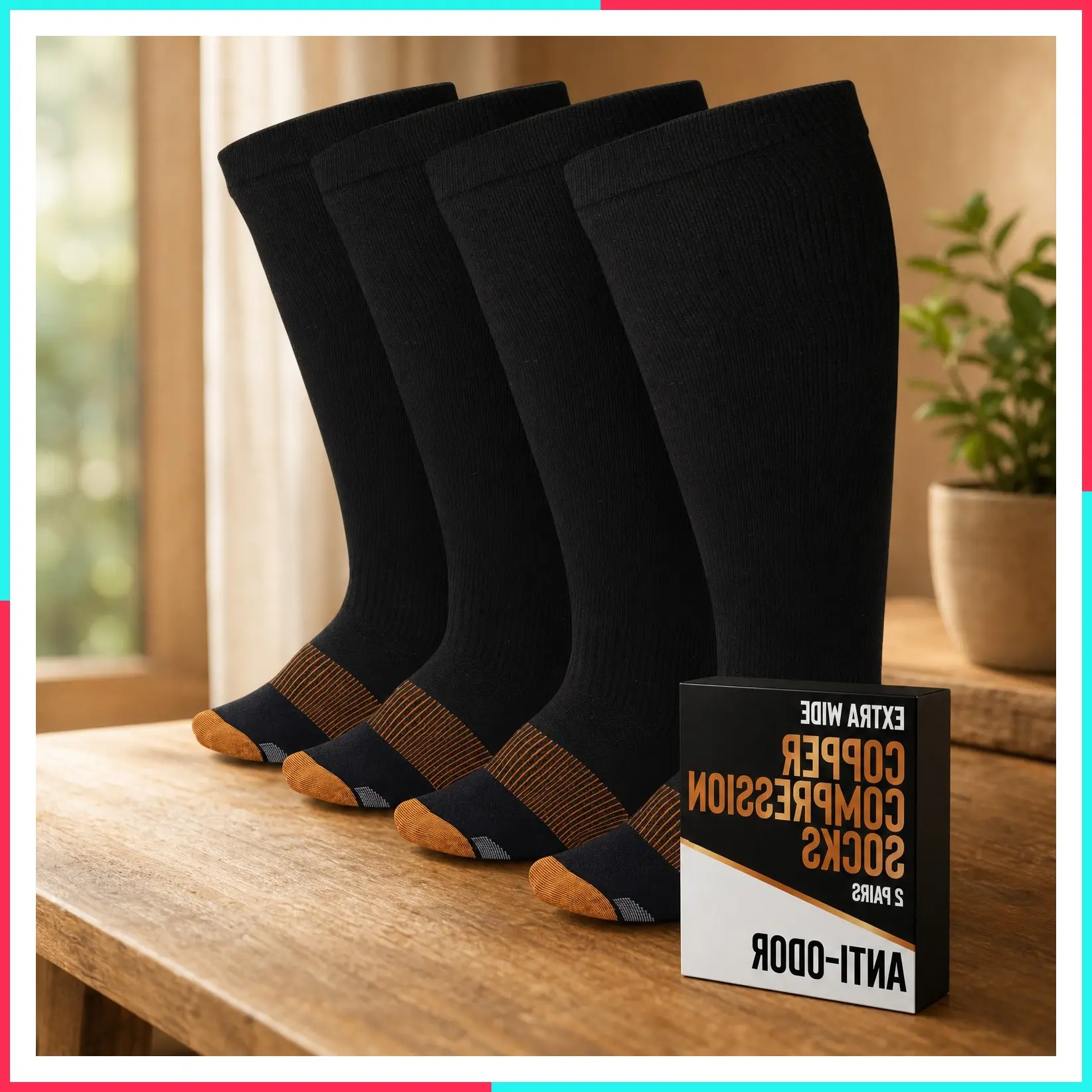 Copper Plus Size Compression Socks Wide Calf - 2 Pairs | 20-30mmHg Extra Wide Calf Compression Socks for Women & Men | Copper Socks for Swelling, Varicose Veins | Black Wide Calf Compression Socks