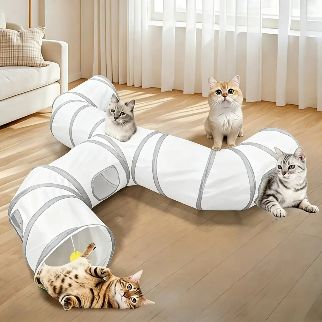 Foldable Pet Tunnel Toy with Peek Hole and Hanging Ball, Interactive Hideout for Cats, Rabbits, Hamsters, Ferrets, Small Pets