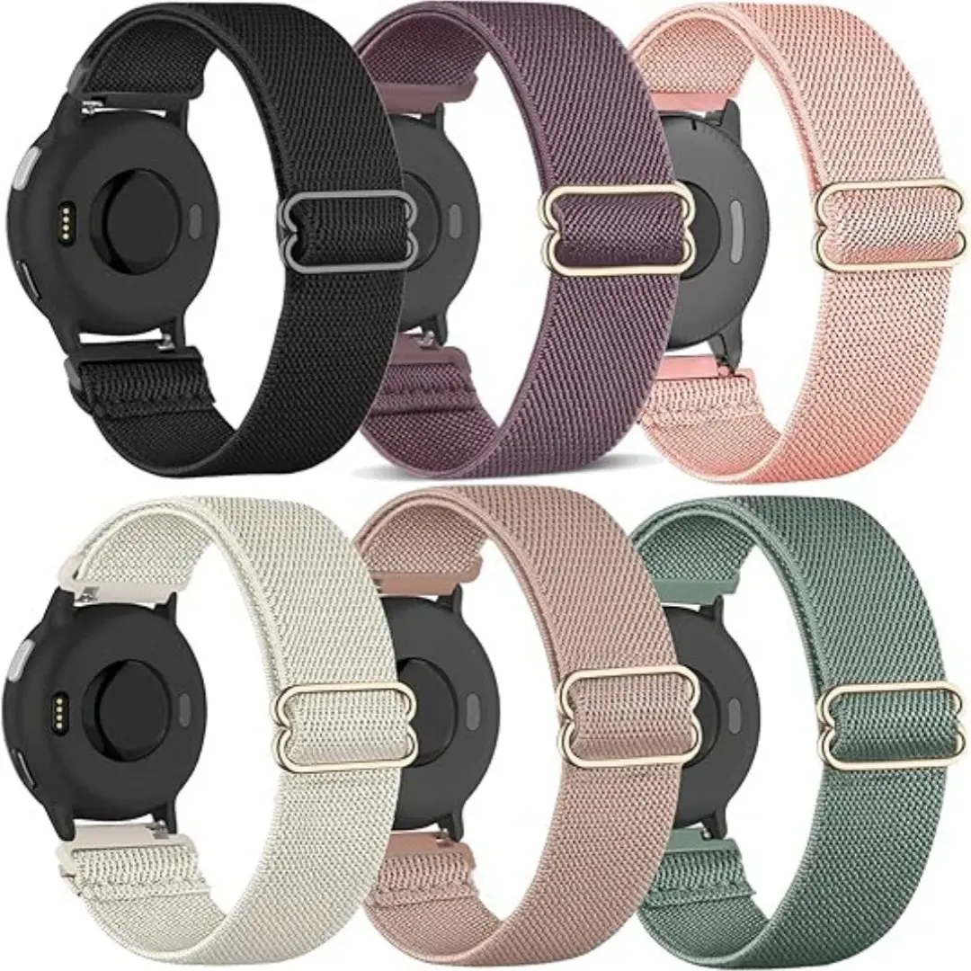6-Pack Elastic Nylon Replacement Bands, 20mm, Compatible with For Garmin Vivoactive 6/5/3, Venu Series, Forerunner Models, 42mm