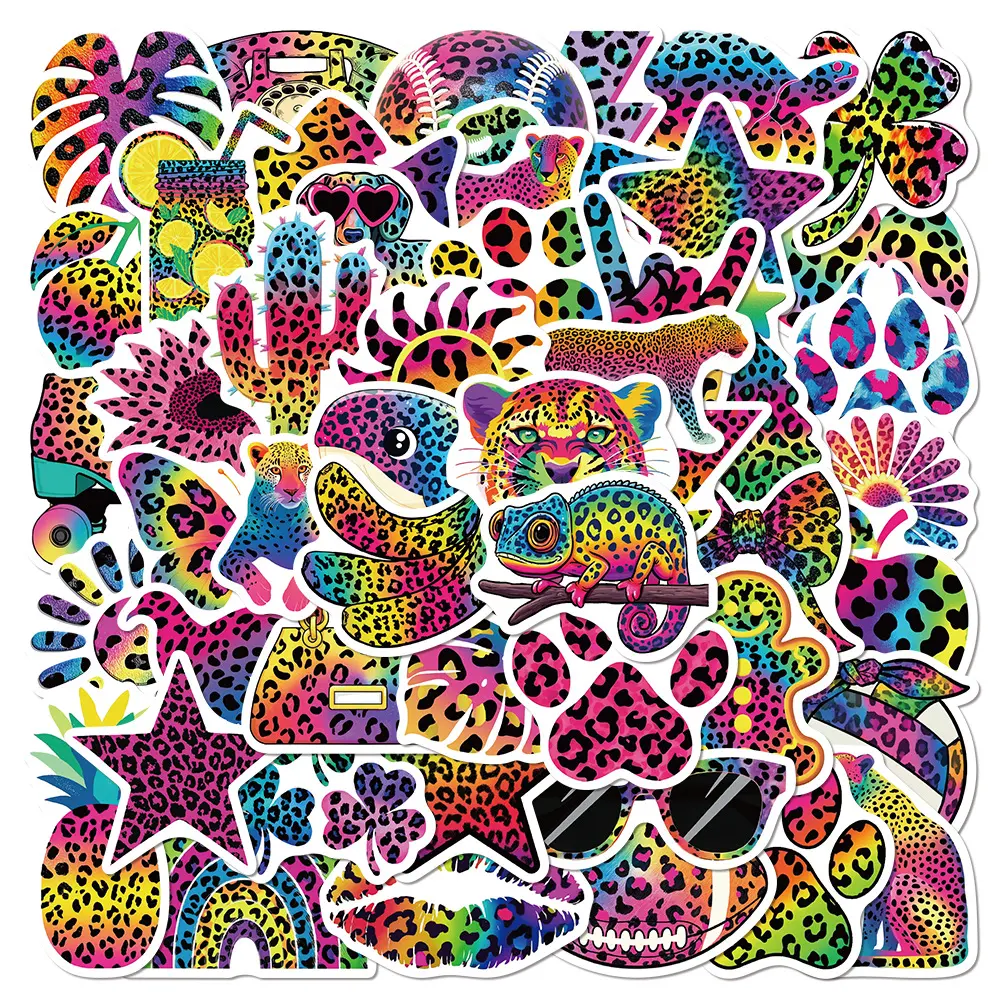 50pcs Colorful Leopard Print Series Laptop Stickers, Suitable for Scrapbooks, Journals, Laptops, Water Bottles, Cars and More, Creative Birthday Gifts