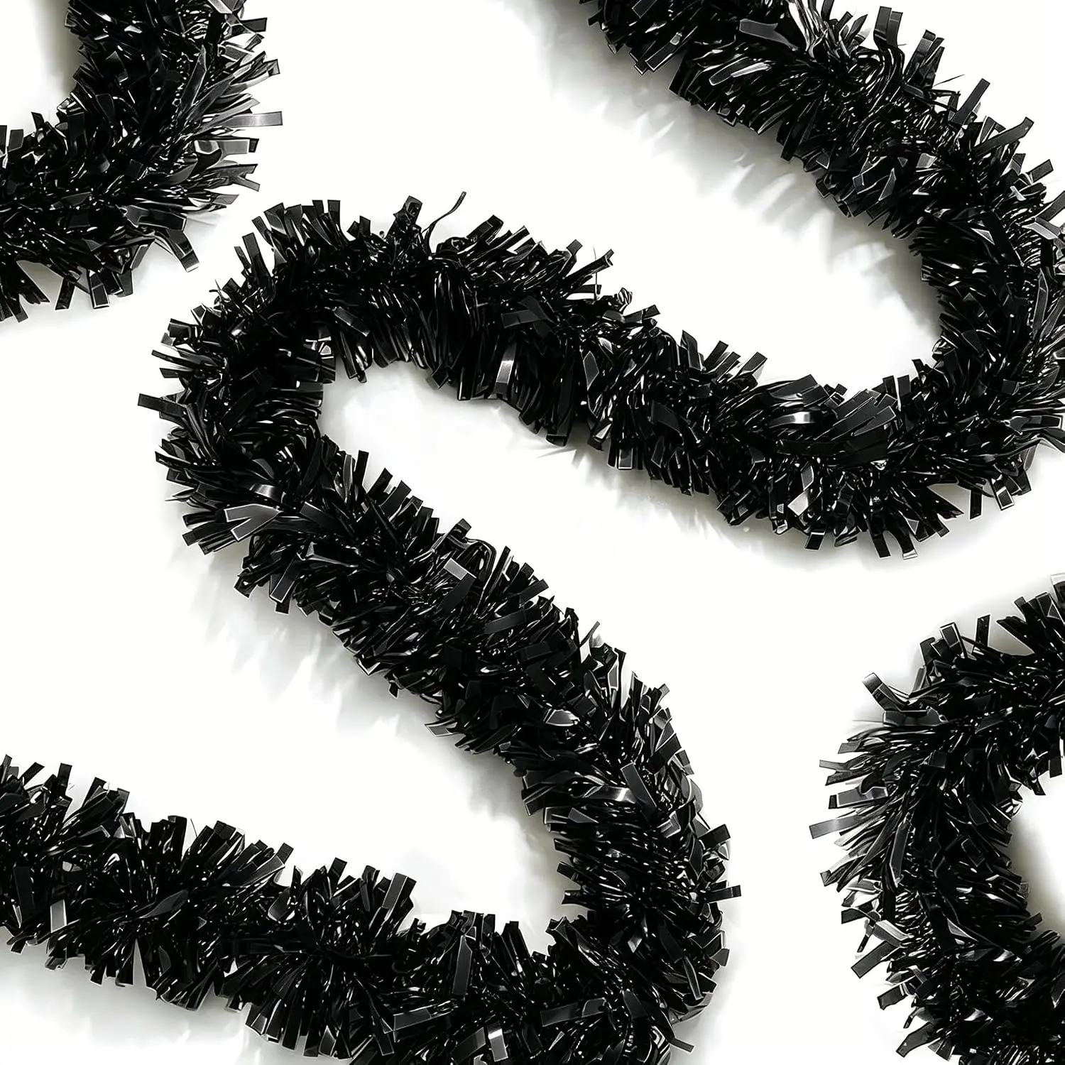 33Ft Christmas Tinsel Garland Xmas Tree Decorations Shiny Thick Metallic Twist Garlands Ceiling  Birthday Streamers for Halloween Party Indoor Outdoor Decor Supplies-Black