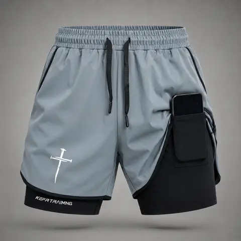 Men’s Faux 2-Piece Quick-Drying Sports Shorts - Lightweight, Breathable, Drawstring Adjustable Waist, Built-in Liner, Pockets, Secure Phone Pocket, Training & Running Athletic Performance for Gym, Daily Wear