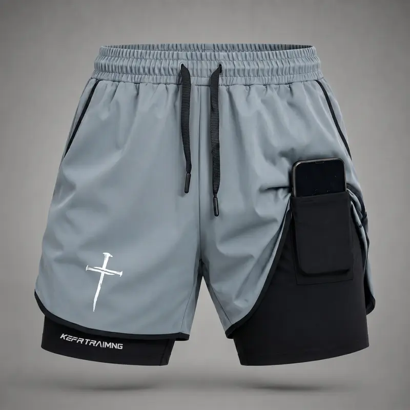 Men’s Faux 2-Piece Quick-Drying Sports Shorts - Lightweight, Breathable, Drawstring Adjustable Waist, Built-in Liner, Pockets, Secure Phone Pocket, Training & Running Athletic Performance for Gym, Daily Wear