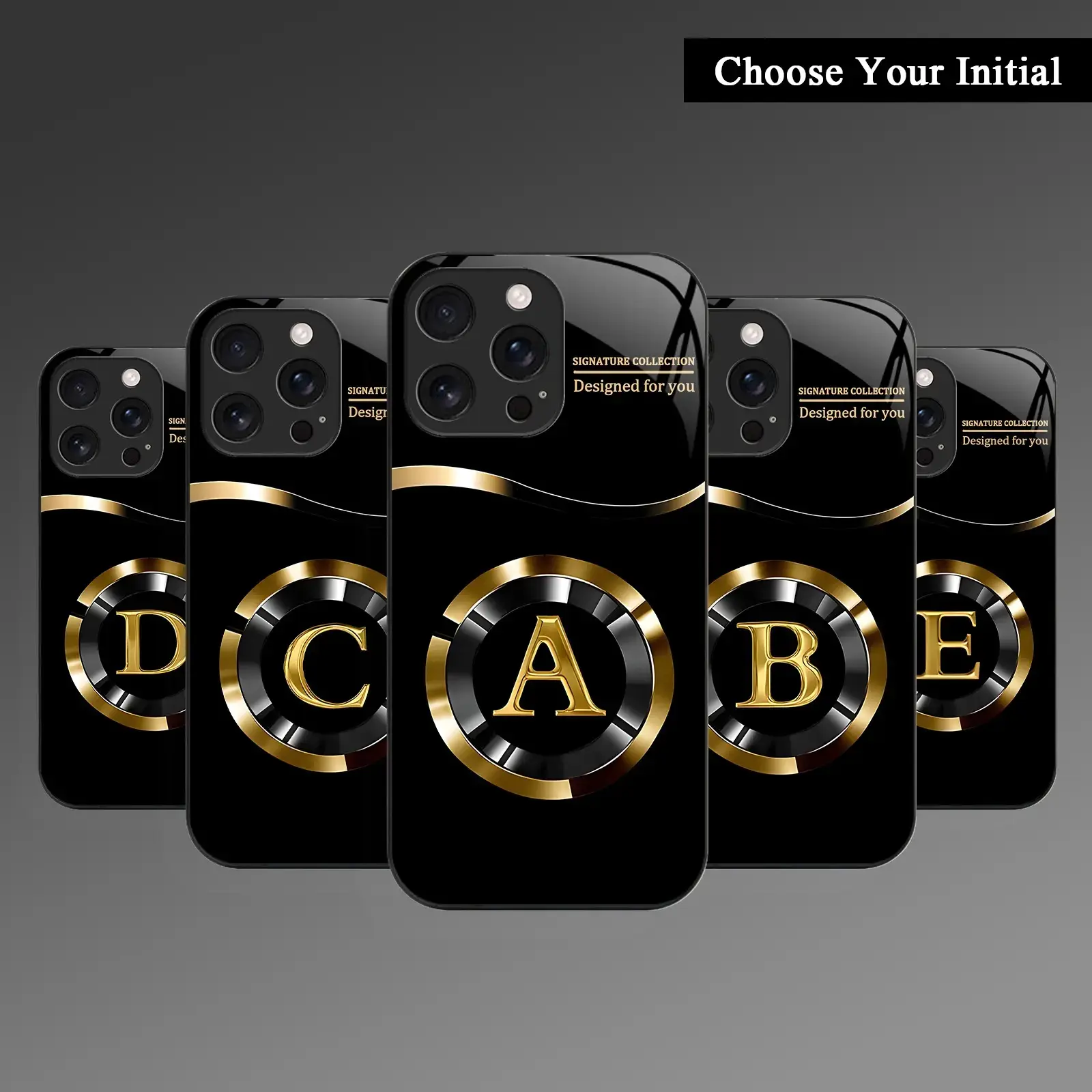 Luxury Gold Letter Glass iPhone Case & Cover - Black Initial Personalized Casing for iPhone 18 Pro,17 Pro Max,Air,16,15 Plus,14,13,12,11,XR,XS - Shockproof Anti-Drop Protection, Anti-Fingerprint Mobile Phone Accessories, Custom Gift NN78 DZ