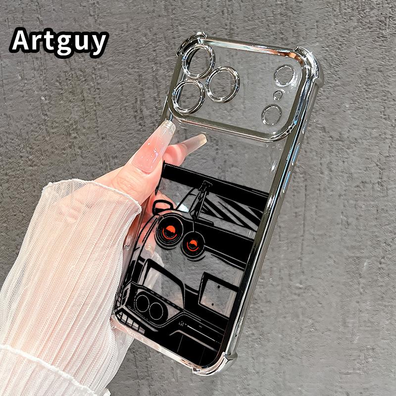 Four Corner Anti-Fall Racing Glow Pattern Phone Case for iPhone 17 Pro Max 16 Air 15 Plus 14 13 12 11 E Shockproof Transparent Electroplated Protective Cover