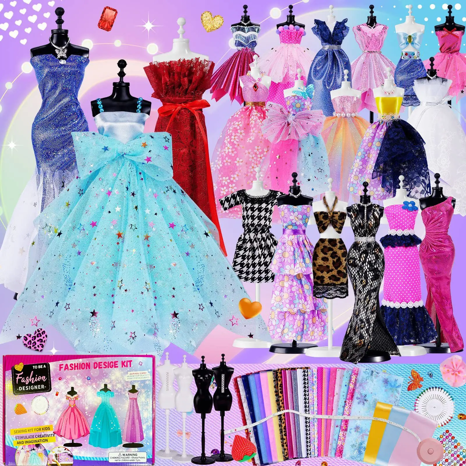 Kids Fashion Designer Kit – DIY Miniature Doll Dress Making Set, Creative Sewing & Styling Project for Girls, Imaginative Arts & Crafts Activity for Aspiring Fashionistas