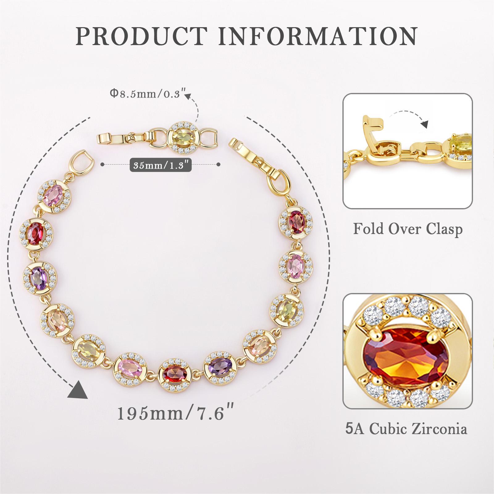 MEIITRUE 14K Gold Plated Multi Colored Tennis Bracelet for Women Hypoallergenic Cubic Zirconia Bracelet Adjustable Glow in Five Ways Fashion Jewelry Gift for Girls