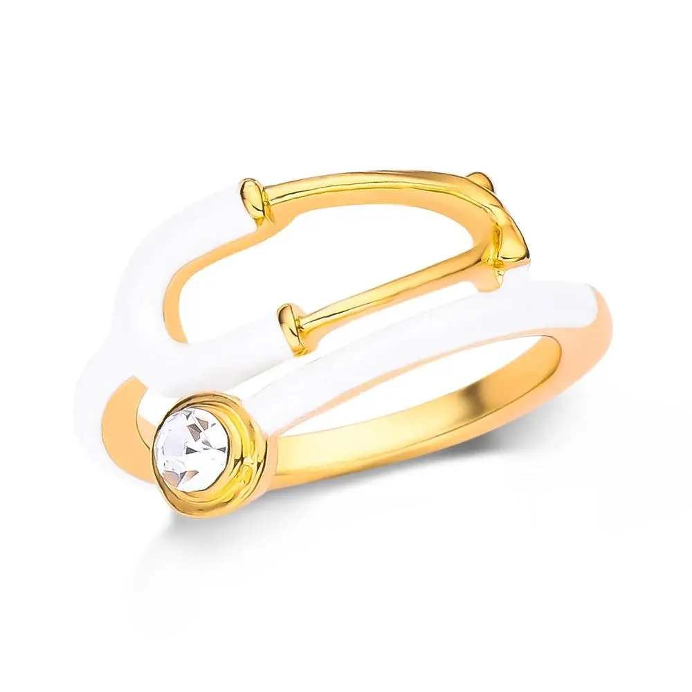 Hanreshe Unisex Medical Enamel Round Stethoscope Ring with Crystal, Metal Coating - Luxury Costume Jewelry for Nurses, Daily Wear
