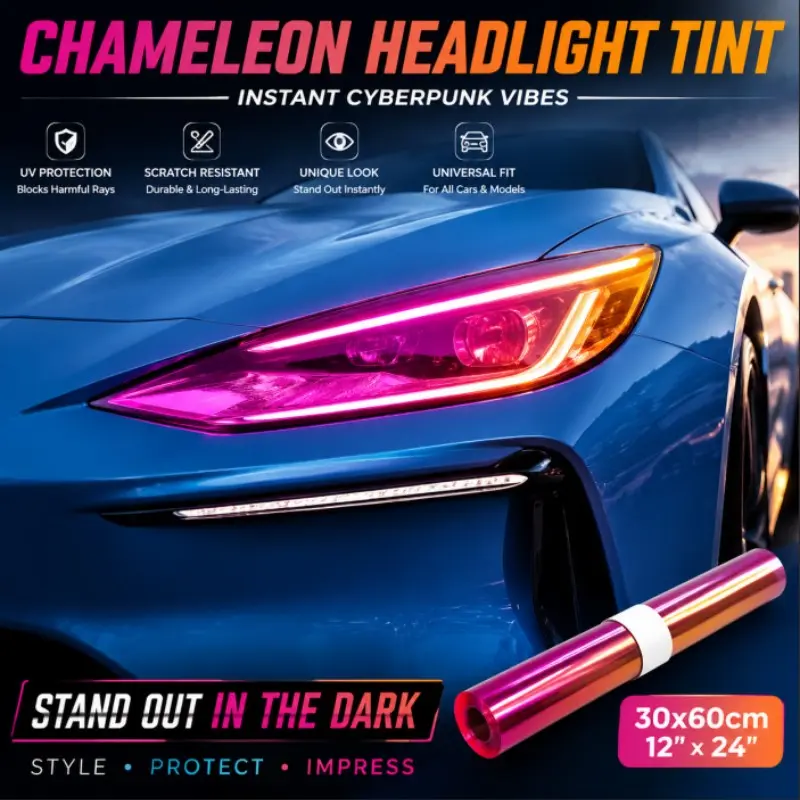 30x60cm Car and Motorcycle Headlight Color-Changing Film, Headlight Decals, Self-Adhesive, UV Protection, Waterproof, Durable, Easy Removal