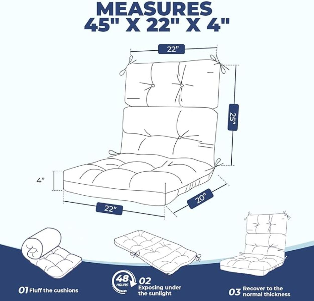 Outdoor/Indoor High Back Chair Cushion, Waterproof Outdoor Rocking Chair Cushion with Ties, Tufted Replacement Seat Cushions for Outdoor Furniture, Navy