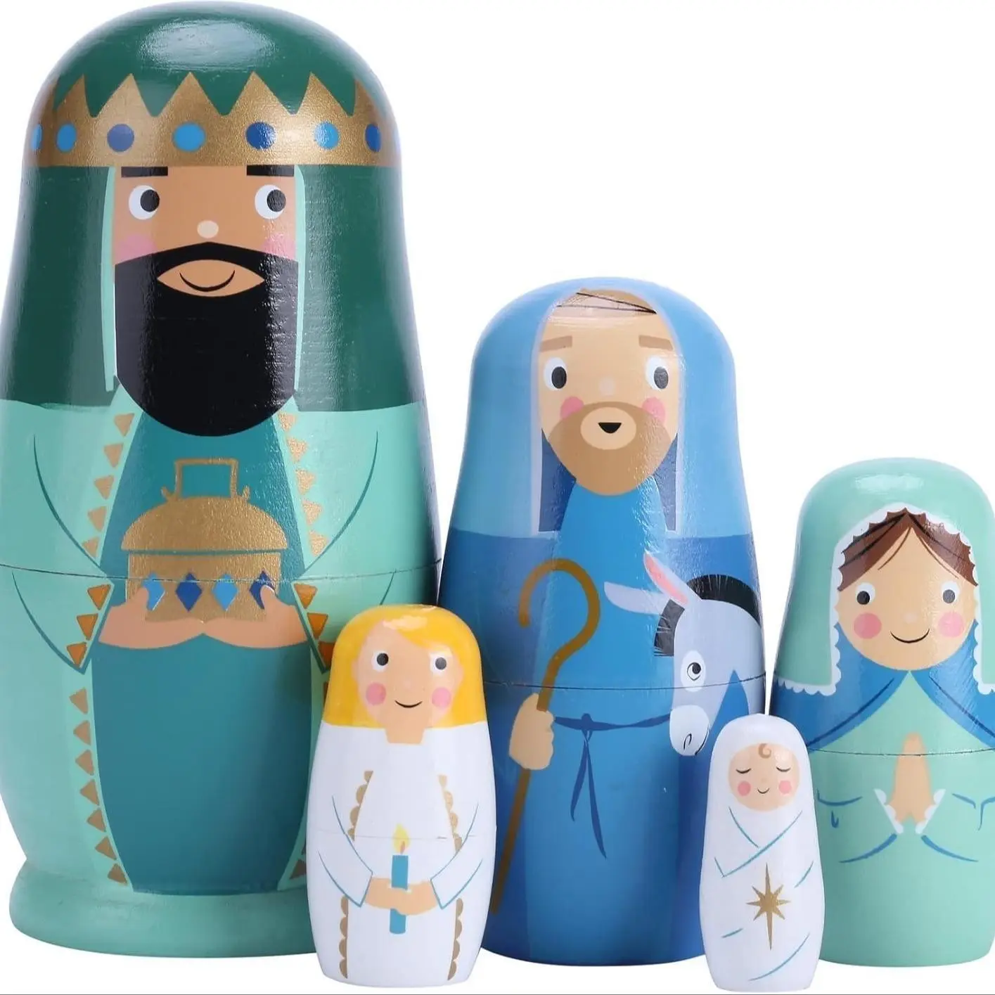 Large 5-Piece Russian Nesting Doll Set, Handmade Wooden Matryoshka, Christmas Easter Birthday Gift, Home Decor