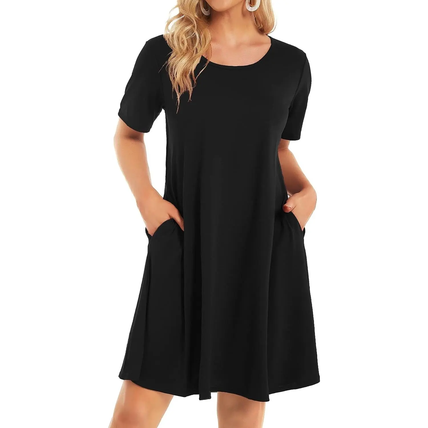 Women's 2026 Summer Beach Sundress, Loose Shortsleeve Floral Tshirt-Style, Flowy with Pockets
