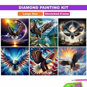 Framed,5D DIY Diamond Painting Kit - Majestic Bald Eagle Collection with Rainbow Eclipse, Snowy Mountain Lake, Desert Starry Sky, Patriotic US Flag & Cloudy Sunrise Design, Perfect for Christmas, Birthday Gifts, Bedroom Decor & Relaxing Hobby Projects