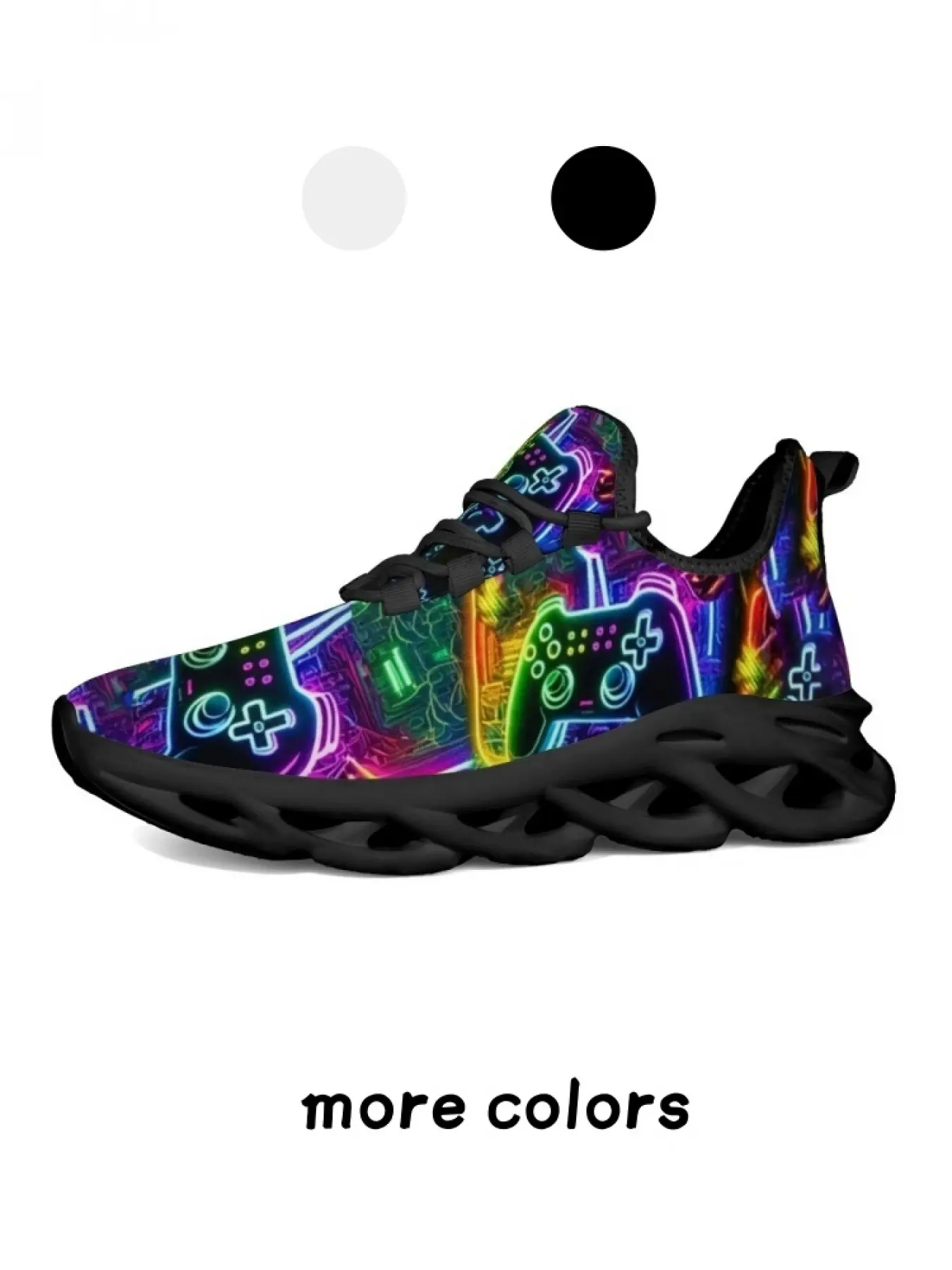 1 Pair Neon Game Controller Cyberpunk Print Blade Thick Sole Dad Shoes E-Sports Trend Shock Absorbing Breathable Casual Sneakers For Men Women