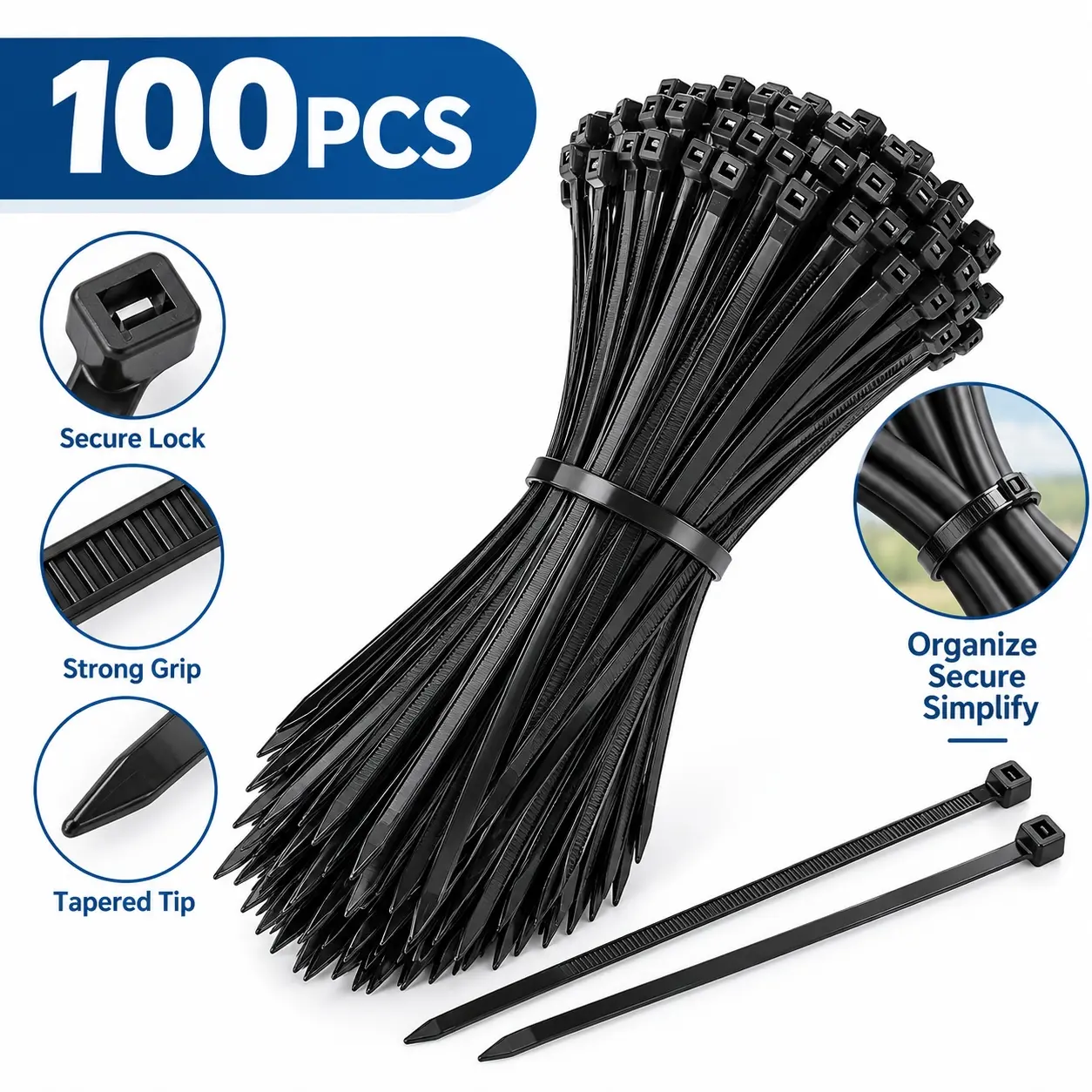 100pcs of Heavy-duty Ties, Self-locking Function, High-strength and Durable Nylon Zipper Straps, Suitable for Construction and Home Finishing, Cable Management